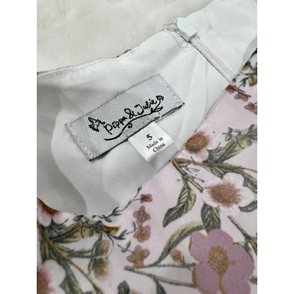 NWOT PIPPA & JULIE Kids' Size 5 Little Girl's Ditsy Floral Opaque Organza Dress